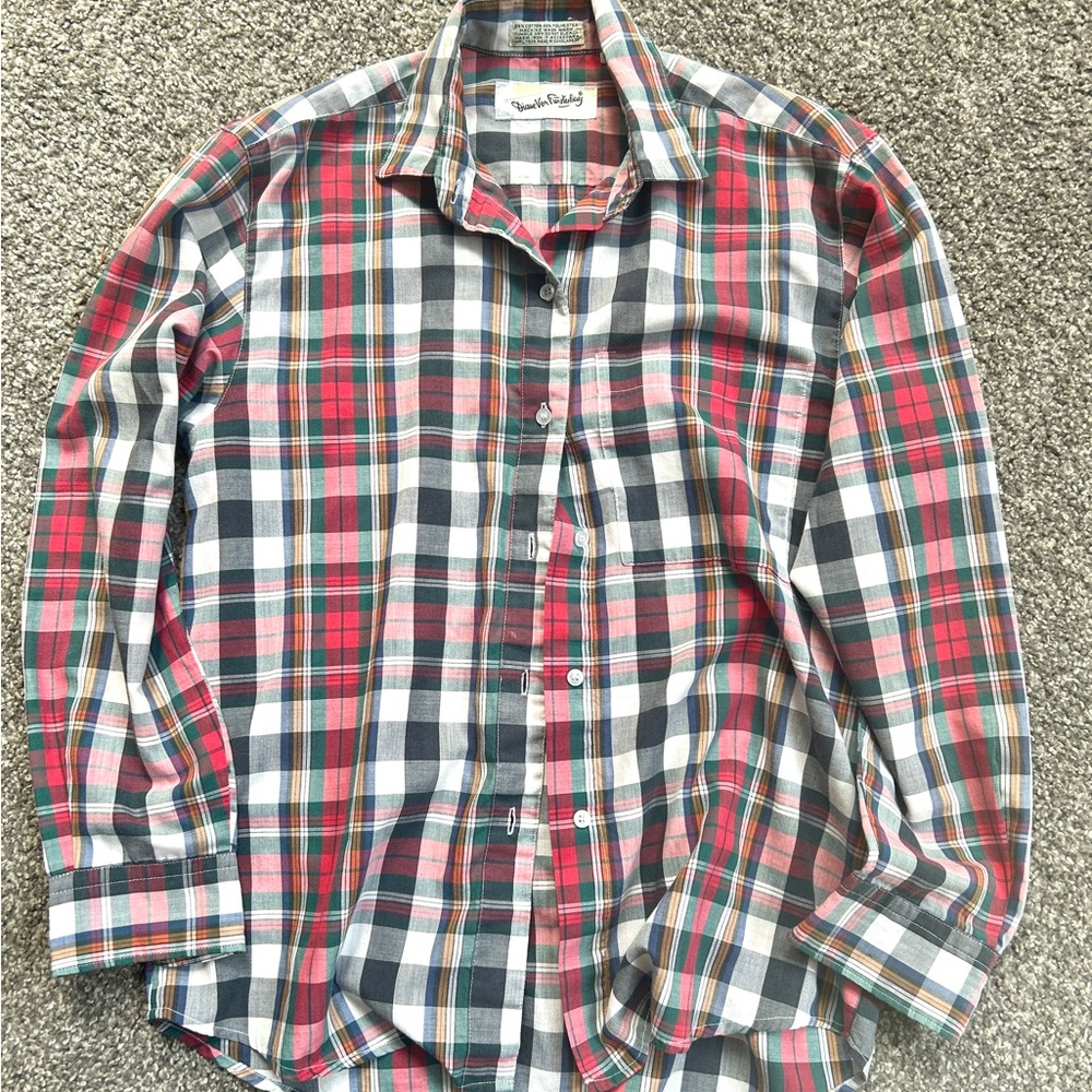 Diane Von Fürstenberg plaid button down shirt size 8